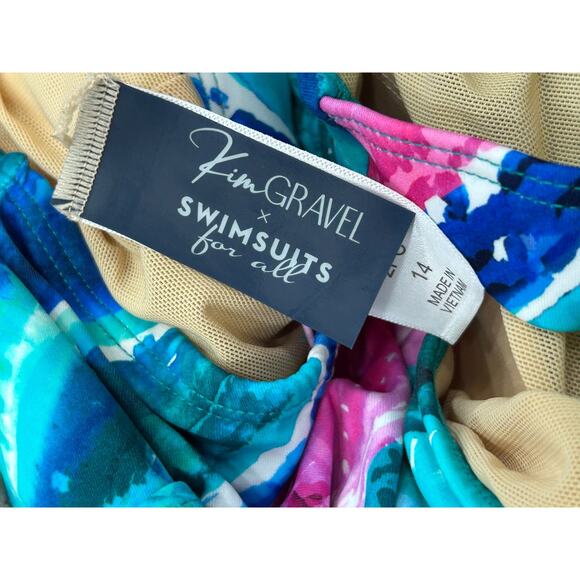 Kim Gravel x Swimsuit Womens Blue Rainbow Stripe Padded Tankini Shorts Size 14 - Picture 4 of 11